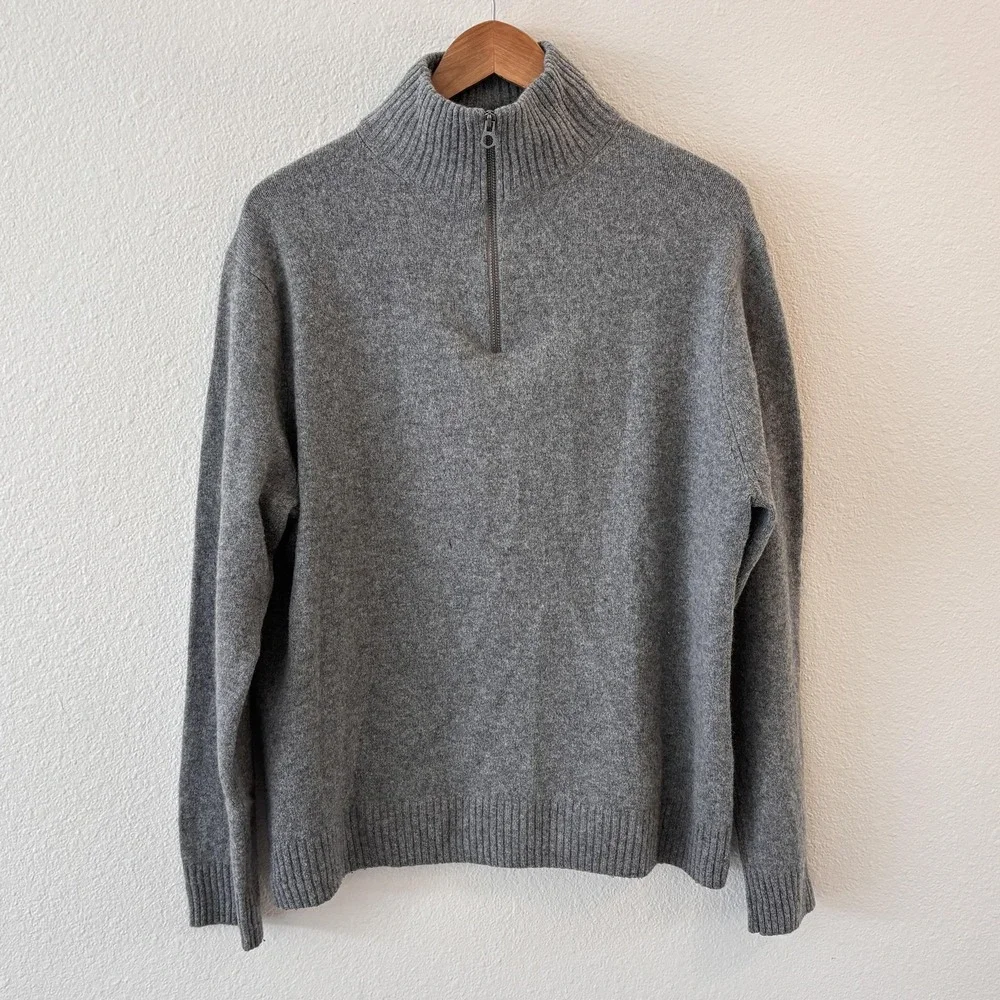 J Crew Sweater Mens XL Gray Merino Wool Blend Half Zip Mock Neck Pullover Knit